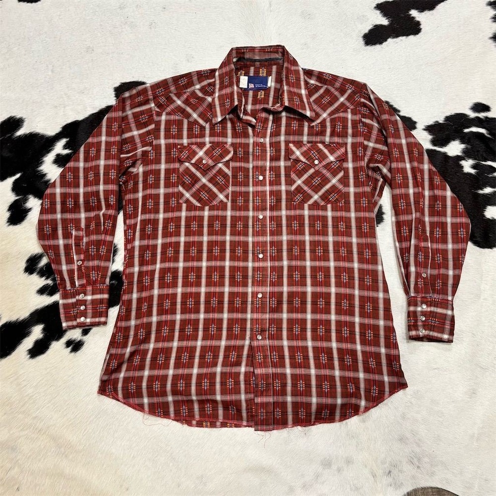 Vtg Panhandle Slim Men's XL‎ Vintage Red Plaid Pearl Snap Western Shirt LS